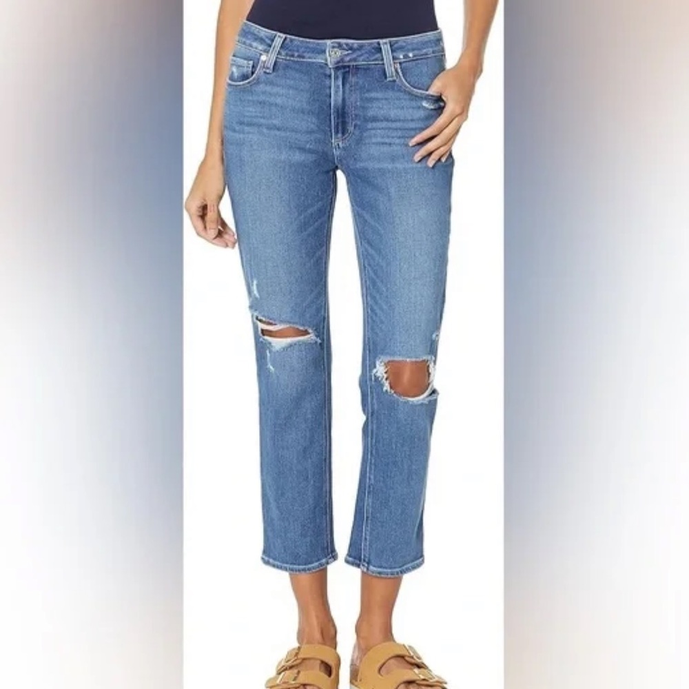 Paige Brigitte Mid-Rise Boyfriend Jeans in Ceylon Destructed